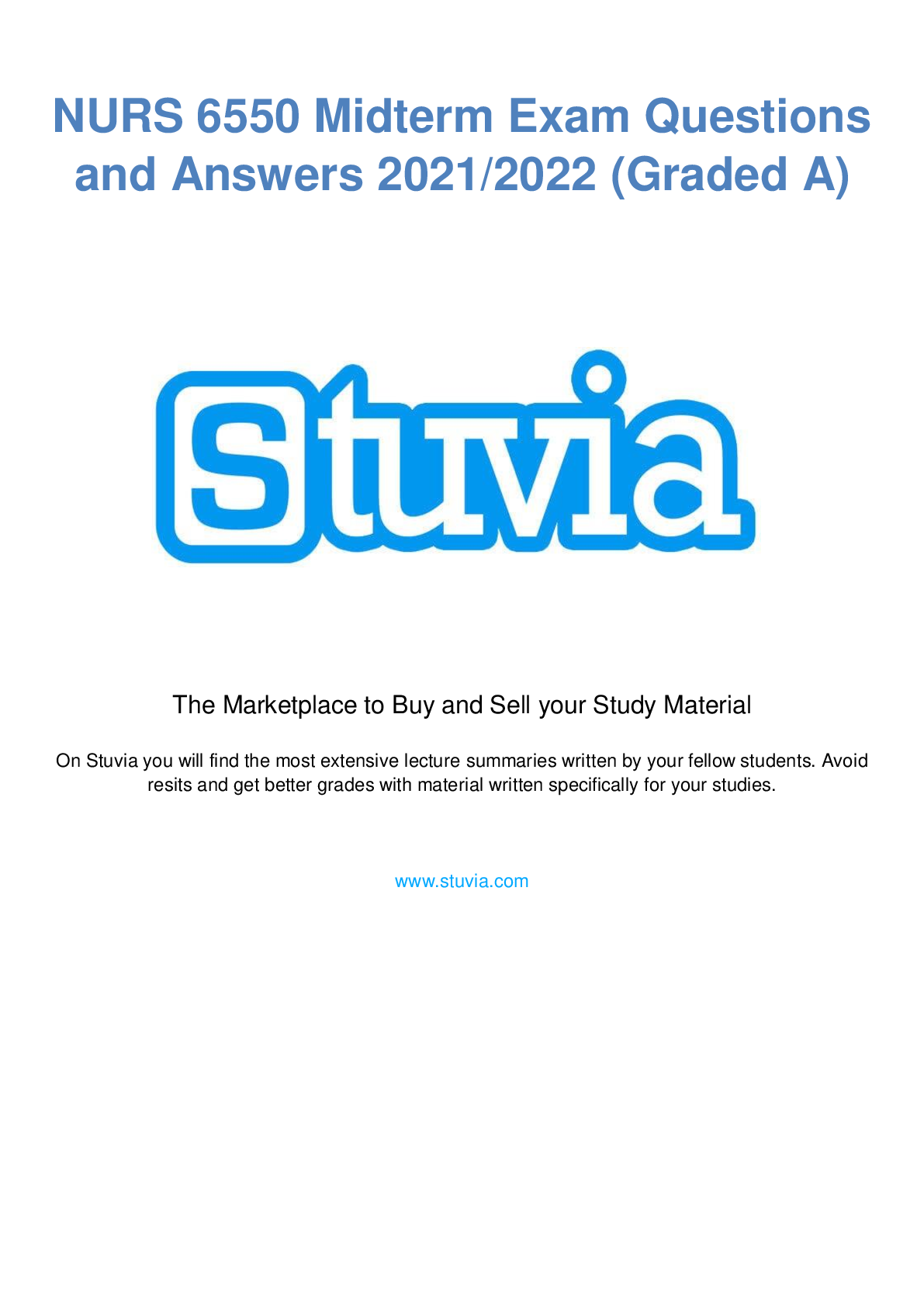 Preview image for NURS 6550 Midterm Exam Questions and Answers 2021/2022 (Graded A)